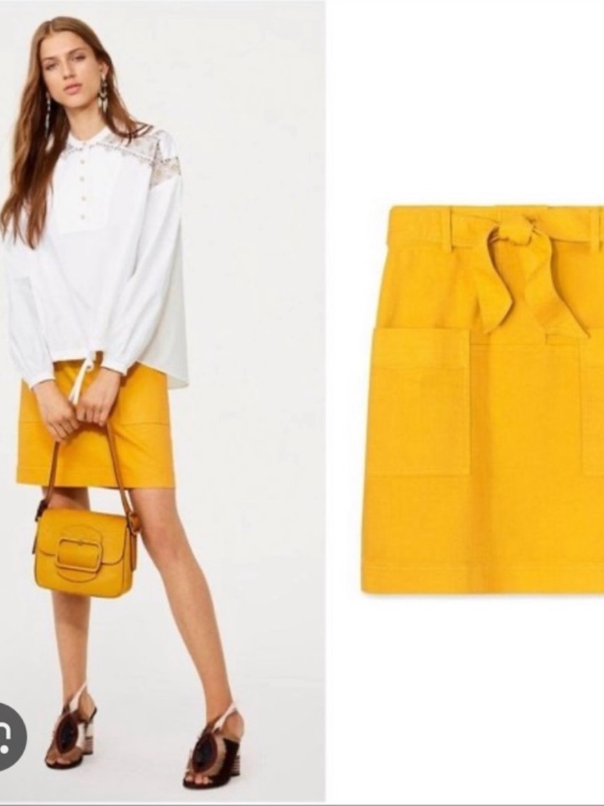 Tory Burch Colette Yellow Tie-Waist Mini Skirt With Patch Pockets